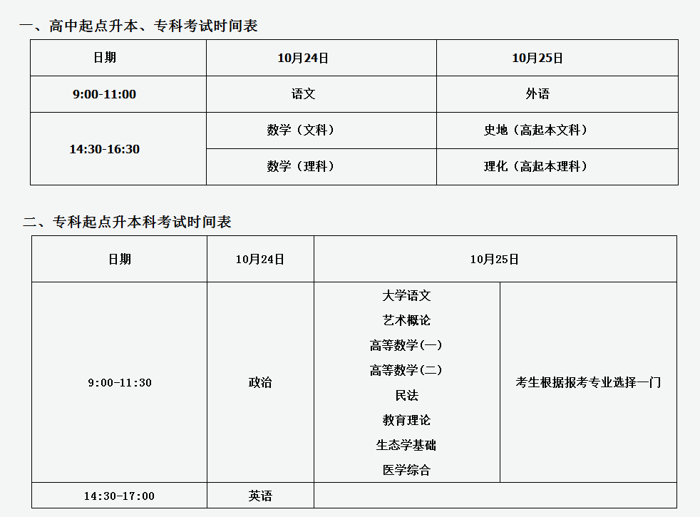 2020年山西成人高考考试时间安排